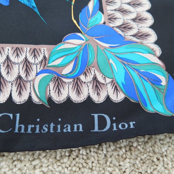 Christian Dior Bird Silk Twill Scarf - Blue and Black - Picture 2 of 6